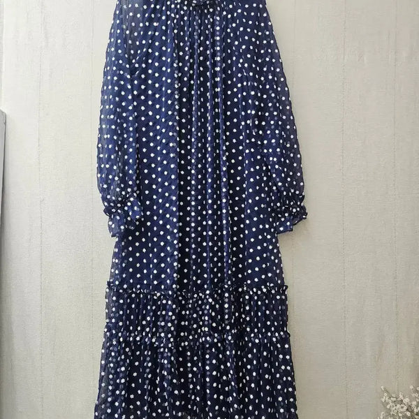 [BUNJANG] O'2nd Polka Dot Chiffon Long Dress Size M-L / O'2nd 오즈세컨 도트쉬폰롱원피스 66~77초
