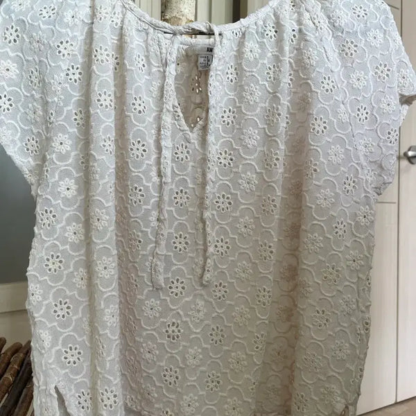 [BUNJANG] Amuse Society Floral Embroidered Eyelet Short Sleeve Blouse / 어뮤즈소사이어티 AMUSE SOCIETY 플로럴 자수 펀칭 반팔 블라우스