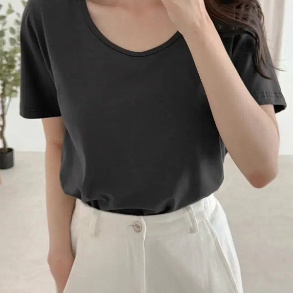 [BUNJANG] Gonguwoman U-Neck Short Sleeve Basic T-Shirt / 공구우먼 유넥 반팔 티셔츠 기본티 무지티 데일리