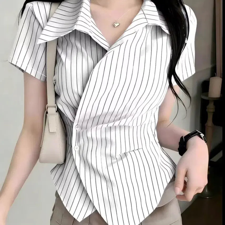 [BUNJANG] Striped Wrap Blouse / 스트라이프 랩 블라우스 테무 교신