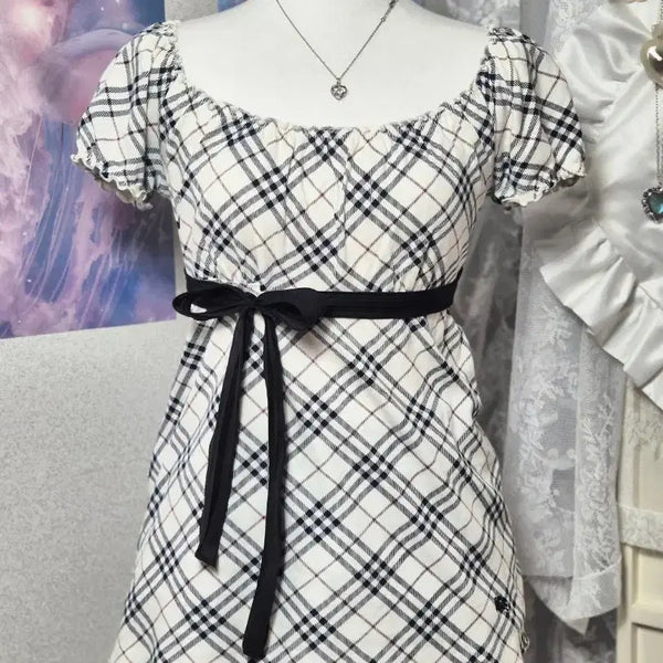 [BUNJANG] Burberry Blue Label Nova Check Ribbon Puff Blouse / 버버리 블루라벨 노바체크 리본 퍼프 블라우스 히메갸루 갸루 모리걸