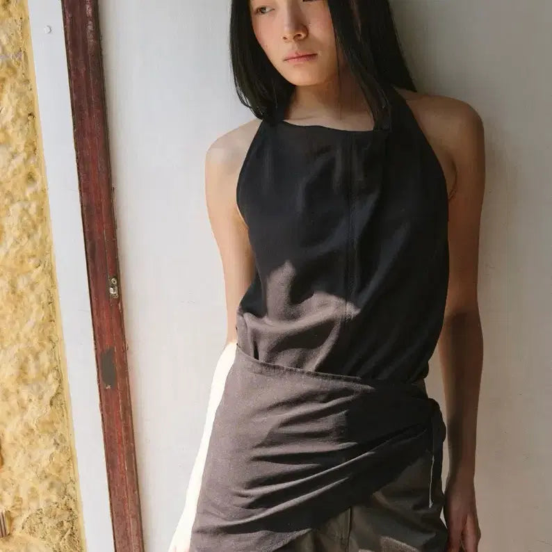 [BUNJANG] Tenueb Halterneck Layered Top with Scarf Set / 테누브-홀터넥 레이어드 탑