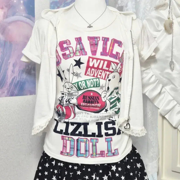[BUNJANG] LIZ LISA Doll Cubic Hood, Glitter Star Culottes, Hime Gyaru Set / 리즈리사돌 큐빅 후드 글리터 별 큐롯 헤이세이 3세트 오네갸루 히메갸루