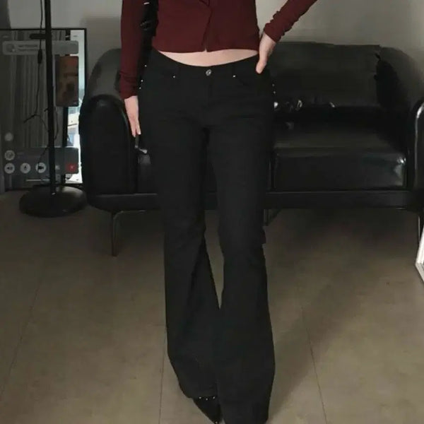 [BUNJANG] Studded Black Denim Jeans - Bootcut / 백 스터드 블랙 데님