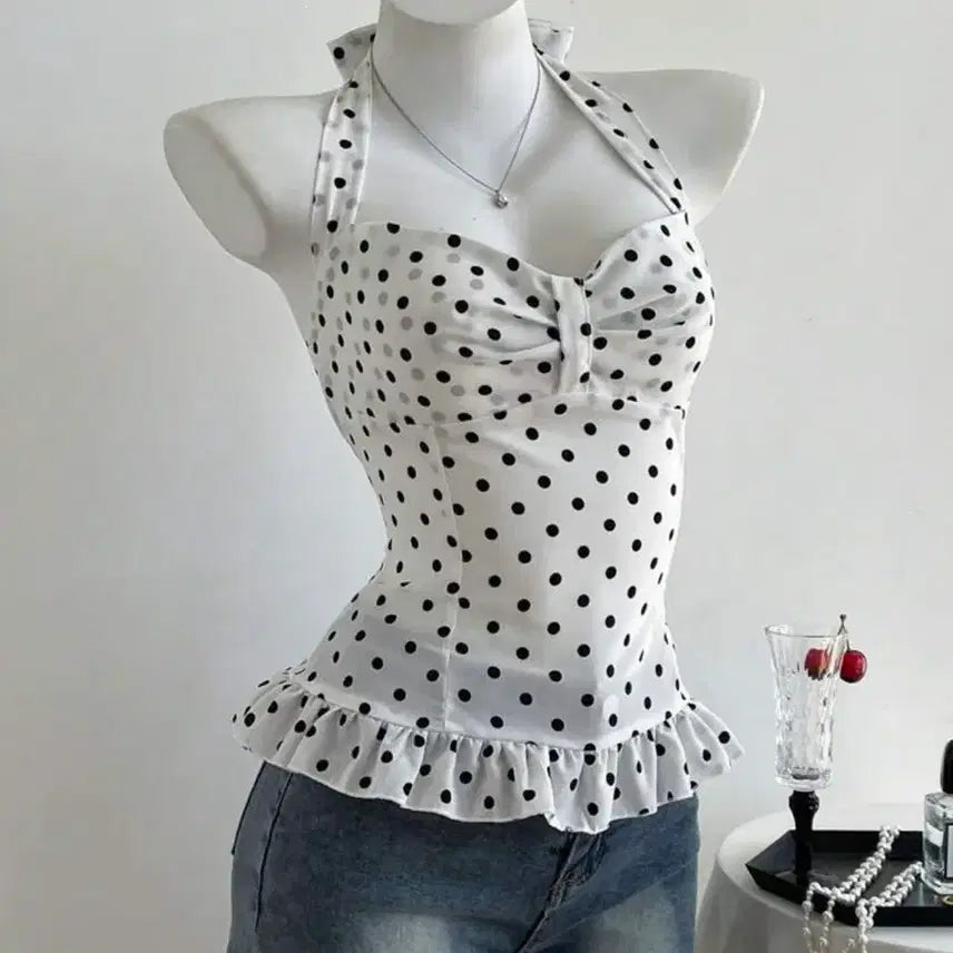 [BUNJANG] Dot Halterneck Frill Top / 도트 홀터넥 프릴 탑