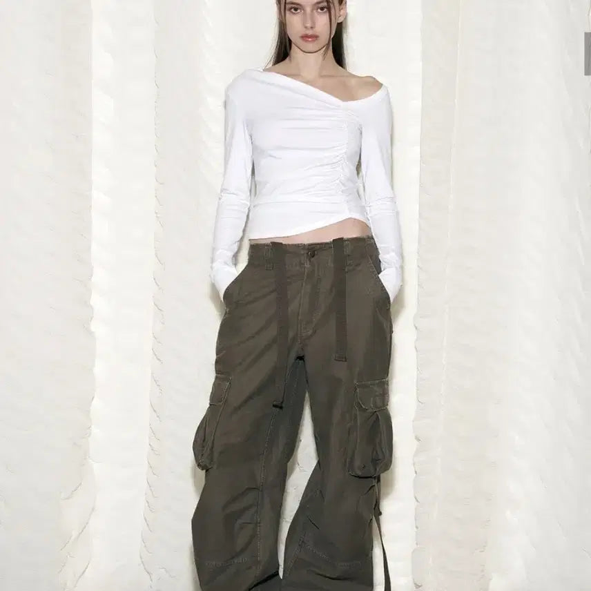 [BUNJANG] Please No Follow Tex Wide Work Pants Washed Khaki / 플리즈노팔로우 플노팔 tex wide work pants 워시드 카키