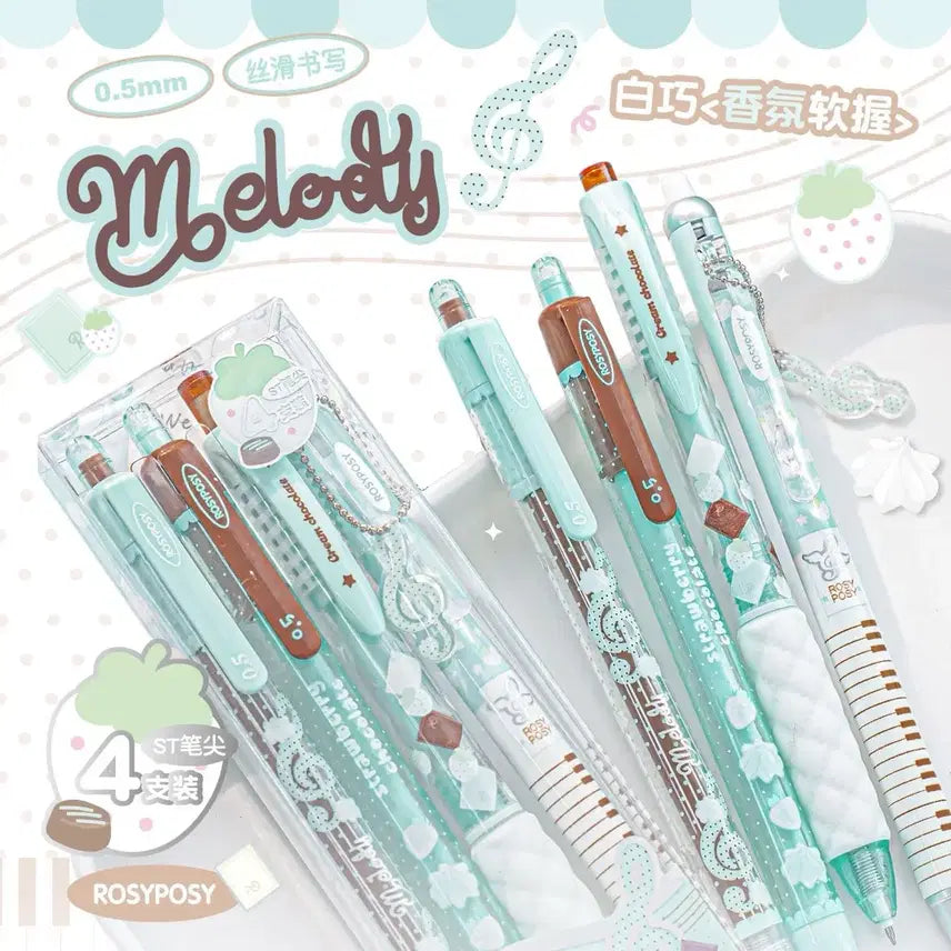 [BUNJANG] Mint Chocolate Melody Gel Pen Set (4 Pieces) / 민트초코 멜로디 젤펜 4개 세트 고전문구 엔젤코어 위시코어