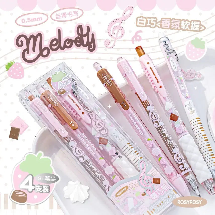 [BUNJANG] Strawberry Chocolate Gel Pen Set (4 Pieces) / 딸기초코 볼펜 젤펜 4개 세트 고전문구 스트로베리 초콜릿
