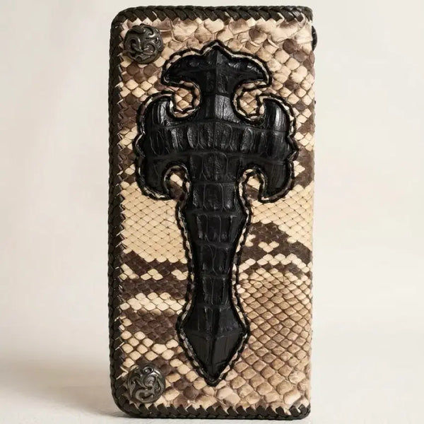 [BUNJANG] Python Crocodile Leather Long Wallet with Cross Design / 행운의 뱀피 악어가죽 십자가 디자인 장지갑