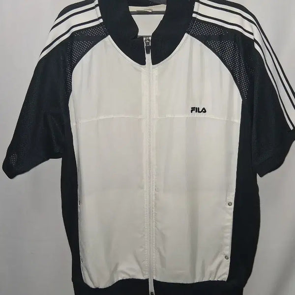 [BUNJANG] Fila Short Sleeve Track Top Jacket White/Black Size 100 / 휠라 반팔 트랙탑 자켓 흰색/검정색100