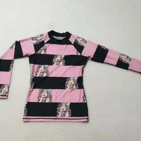 [BUNJANG] STL Women's Long Sleeve Rash Guard Pink Black Pop Art Printing / STL 긴팔 래쉬가드 핑크 블랙 팝아트 프린팅 55 여성85