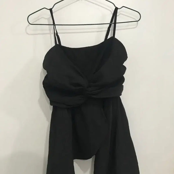 [BUNJANG] Black Ribbon Strap Camisole / (새상품) 블랙 리본 끈 나시