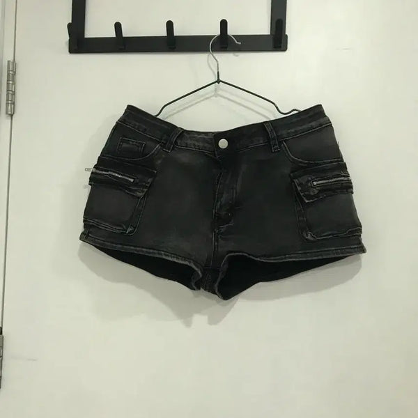 [BUNJANG] Raw Denim Hot Pants Black / 생지 데님 핫팬츠 블랙