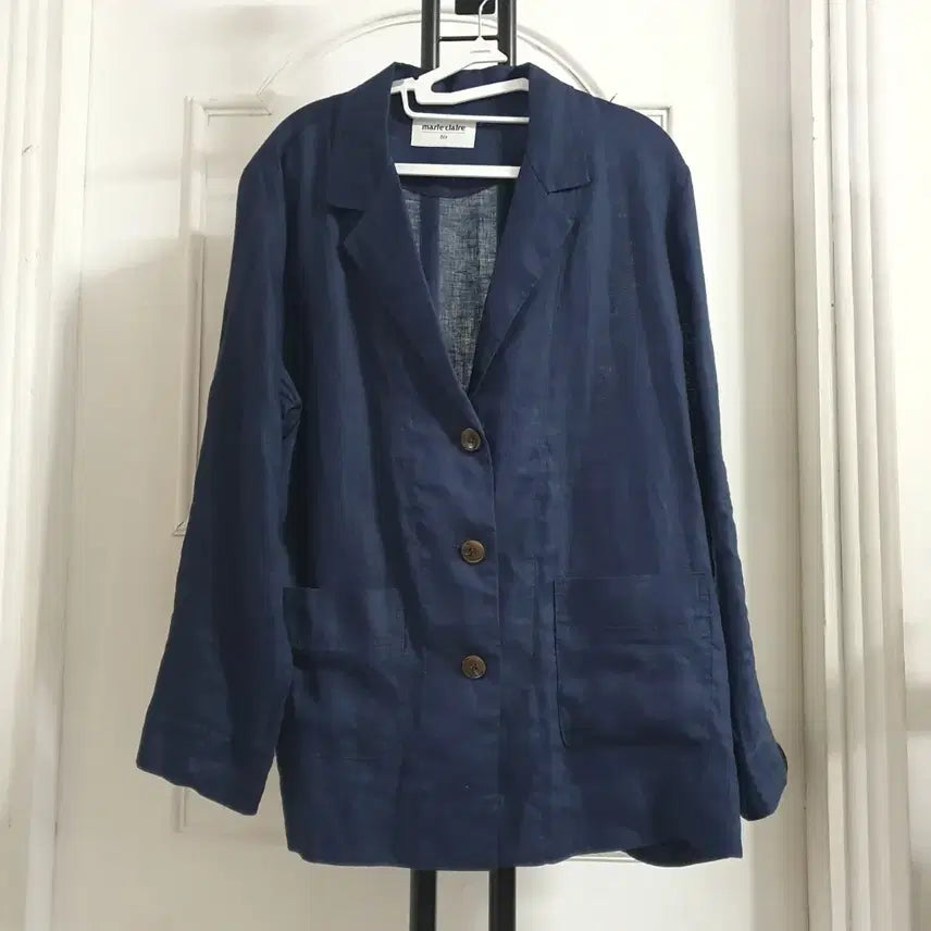 [BUNJANG] Marie Claire Linen Jacket Navy Women's Size 77 / 마리끌레르 여름 린넨 자켓 네이비 여성77