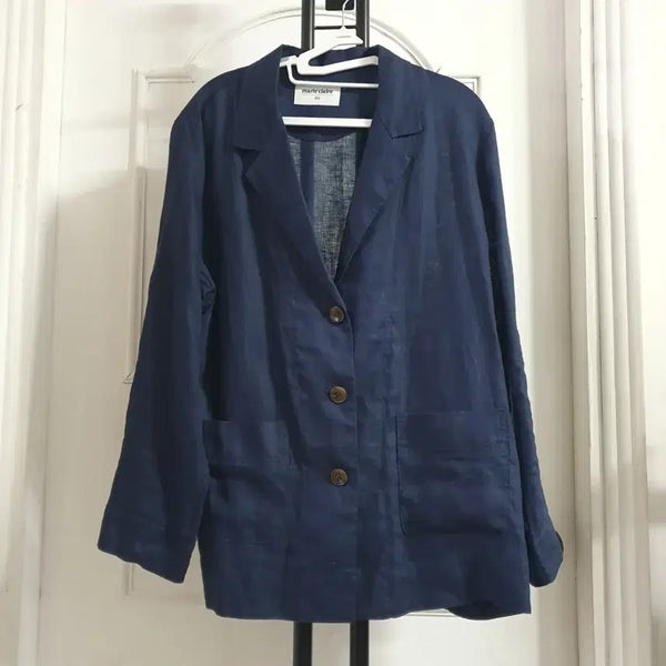 [BUNJANG] Marie Claire Linen Jacket Navy Women's Size 77 / 마리끌레르 여름 린넨 자켓 네이비 여성77