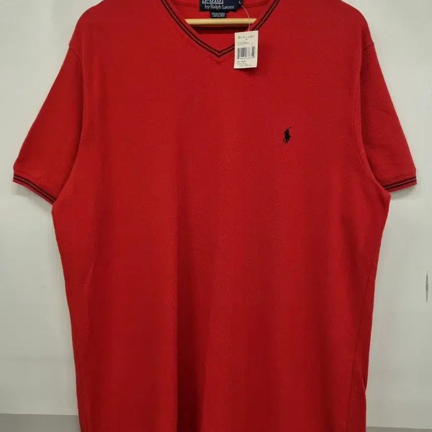 [BUNJANG] Polo Ralph Lauren V-Neck Short Sleeve T-Shirt Red L / 100/ 폴로 랄프로렌 브이넥 반팔티 붉은색