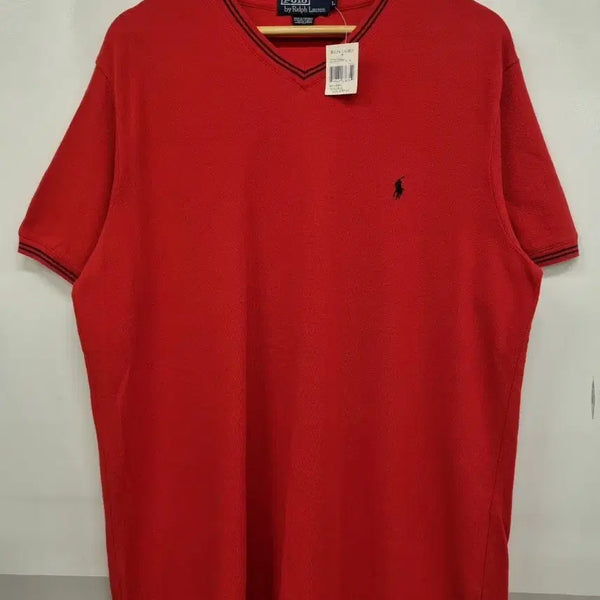[BUNJANG] Polo Ralph Lauren V-Neck Short Sleeve T-Shirt Red L / 100/ 폴로 랄프로렌 브이넥 반팔티 붉은색