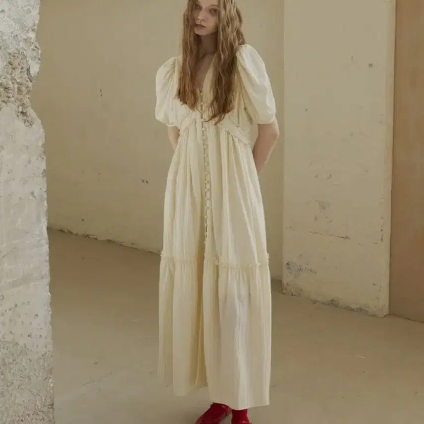 [BUNJANG] Green Butter Viscos Frill Dress (Cream) / 그린버터 원피스 Viscos Frill Dress (Cream) S/M