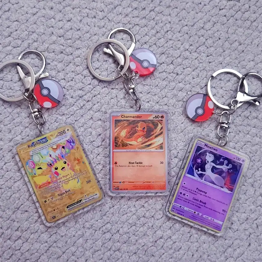 [BUNJANG] Pokemon Card Keychain (Pikachu, Charmander, Mewtwo) / 포켓몬스터 카드 키링