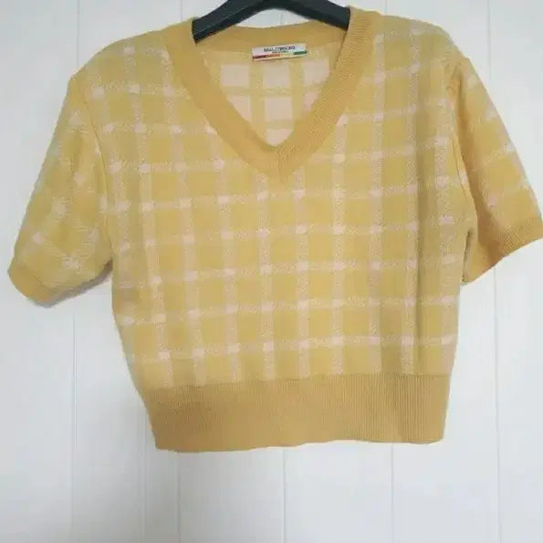 [BUNJANG] Yellow Check Short Sleeve Knit / (오늘특가) 옐로우 체크 반팔 니트