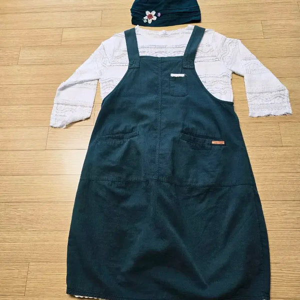 [BUNJANG] Knit Strap Dress + Embroidered Hat Bundle Set / 면 끈원피스+자수 모자 일괄