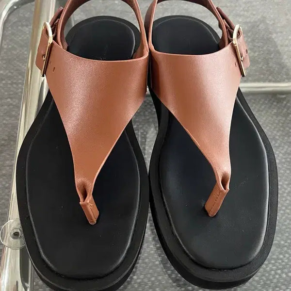 [BUNJANG] Genuine Leather Buckle Flip-Flop Sandals / 리얼레더 쪼리 샌들 (새상품)