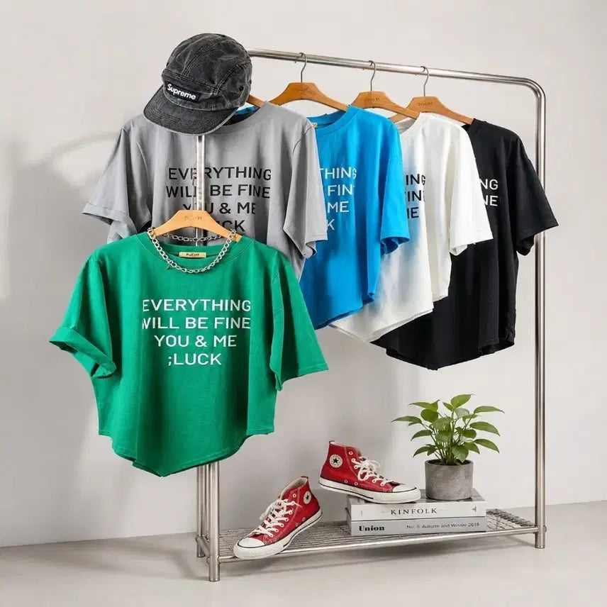 [BUNJANG] Asymmetrical Hem Lettering Loose Fit Short Sleeve T-Shirt / [새상품] 레터링 사선 언발 루즈핏 반팔 티셔츠 (아이/블랙)