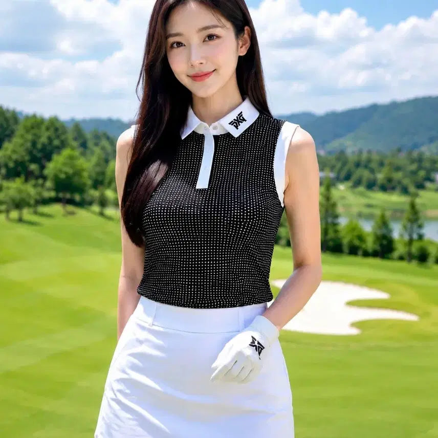 [BUNJANG] PXG Golf Women's Sleeveless Dot Polo Shirt XS / [정품]PXG 골프 여성 민소매 도트 카라티 XS