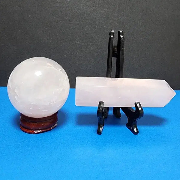 [BUNJANG] Natural Pink Rose Quartz Sphere + Obelisk Set / 천연 크리스탈 핑크로즈 구체+오벨리스크 세트