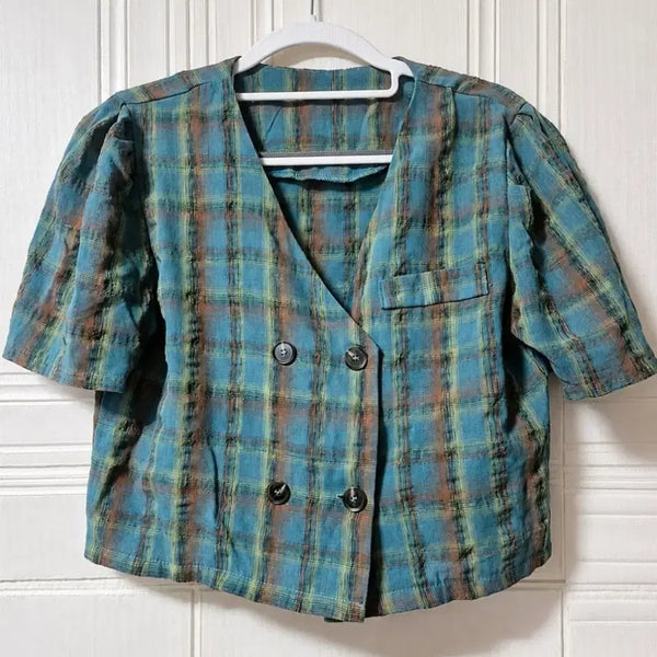 [BUNJANG] Seersucker Ggijimi Check Crop Jacket / 시어서커 지지미 여름 크롭 자켓