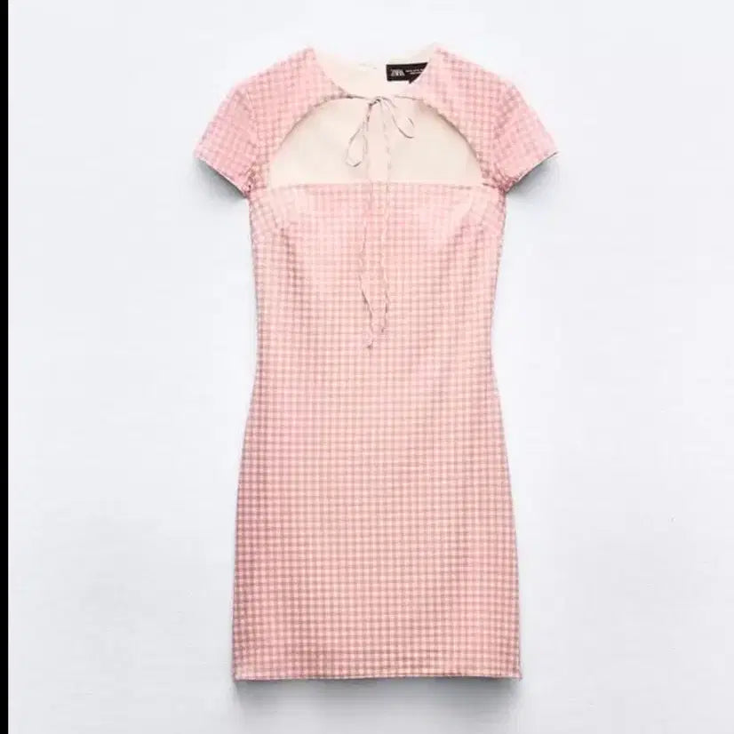 [BUNJANG] Zara Pink Check Pattern Cut-out Mini Dress / 자라 핑크 체크 패턴 컷아웃 미니 원피스