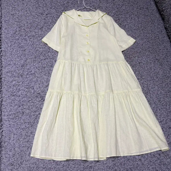 [BUNJANG] Sailor Collar Shirring Long Dress / 세일러카라 셔링 롱 원피스