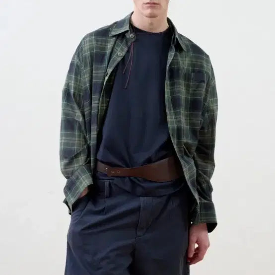 [BUNJANG] Moomyo Detachable Collar Shirts Green Check / 무명 DETACHABLE COLLAR SHIRTS (GREEN CHECK