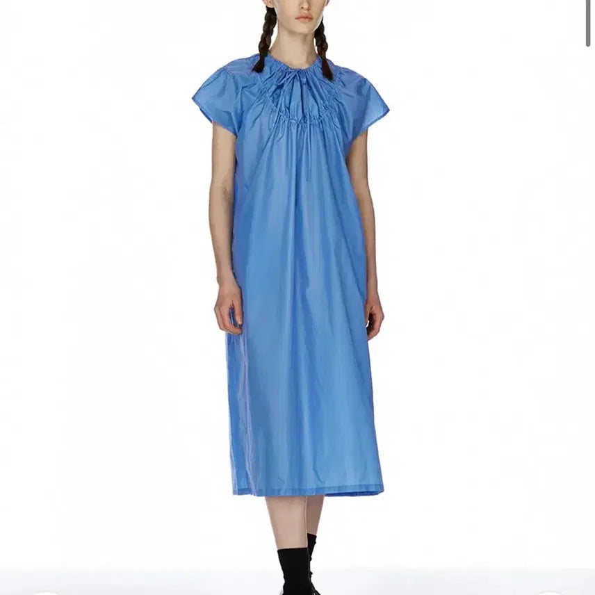 [BUNJANG] Vemula Shirring Puff Sleeve Dress - Blue / 버뮬라 shirring puff sleeve dress 블루