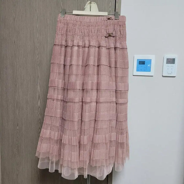 [BUNJANG] Ozseceen Lace Flare Long Skirt Pink / 한섬 오즈세컨 러블리 레이스 플레어 롱 스커트  밴딩