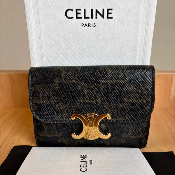 [BUNJANG] Celine Triomphe Canvas Flap Card Holder Tan / [S급/탄]  셀린느 트로옹프 카드지갑