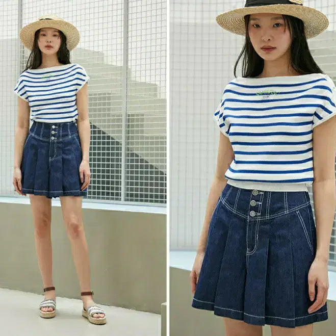 [BUNJANG] EGOIST Pleated Denim Midi Skirt Shorts / 에고이스트 플리츠 데님