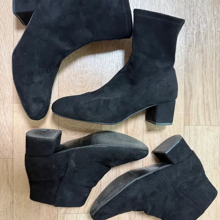 [BUNJANG] Black Suede Sock Ankle Boots Bundle Set / [일괄] 블랙 스웨이드 앵클부츠 삭스 앵클