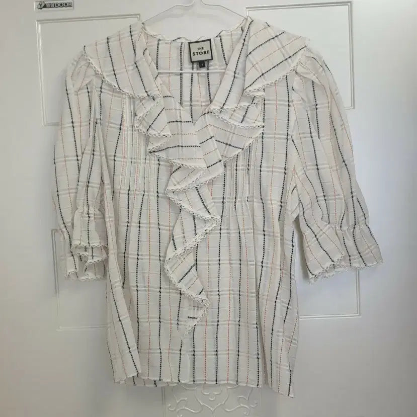 [BUNJANG] HANSOME FOURM Blouse Check Pattern Frill Detail / 한섬 FOURM 블라우스