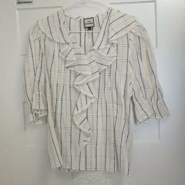 [BUNJANG] HANSOME FOURM Blouse Check Pattern Frill Detail / 한섬 FOURM 블라우스