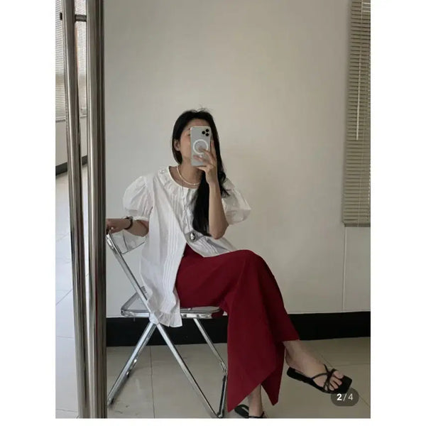 [BUNJANG] Danmi Project Epe Back Banding Long Skirt - Red, Free Size / 단미 프로젝트 에페 뒷밴딩 롱 스커트 - 레드,프리
