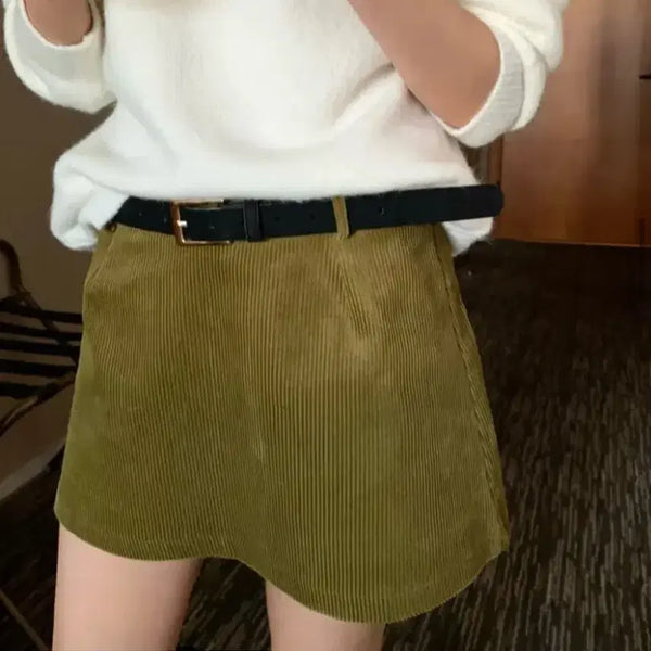 [BUNJANG] Khaki Corduroy Mini Skirt (Size S) / 카키 노엘 코듀로이 미니 스커트 (s)