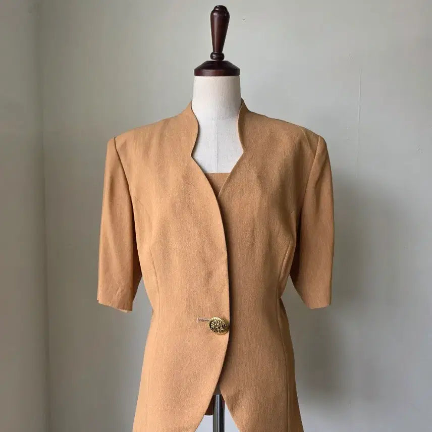 [BUNJANG] Camel Two-Way One-Button Short Sleeve Jacket / 카멜 투웨이 원버튼 반팔 자켓