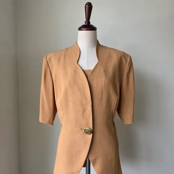 [BUNJANG] Camel Two-Way One-Button Short Sleeve Jacket / 카멜 투웨이 원버튼 반팔 자켓