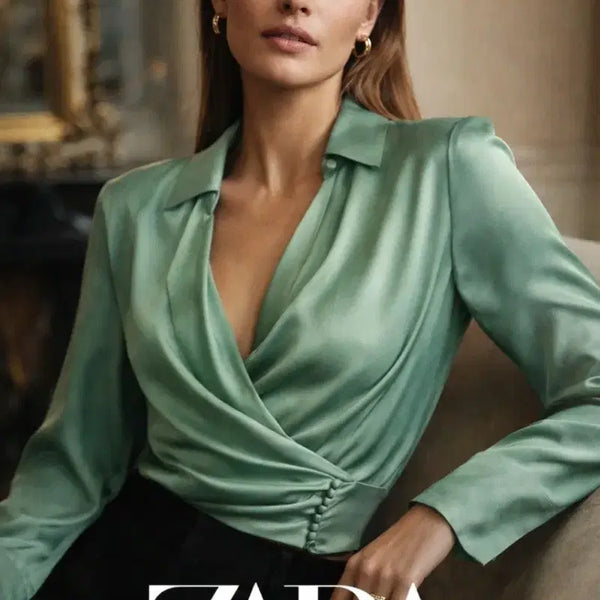 [BUNJANG] Zara Satin Crop Wrap Blouse (Size S) / 새상품 자라 zara 크롭 랩 새틴 블라우스 S 이뻐요