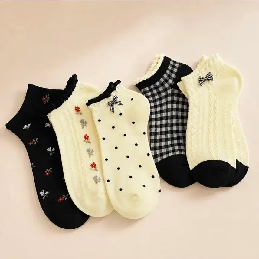[BUNJANG] Character Pattern Ankle Socks 5-Pair Set / 캐릭터 패턴 발목 양말 5켤레 세트