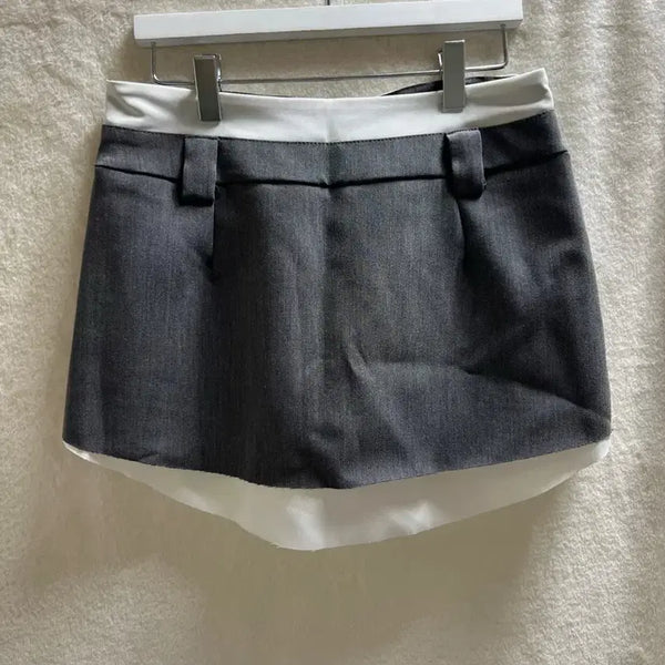 [BUNJANG] Colorblock Pleated Mini Skirt - Gray / 하이틴 배색 그레이 플리츠 미니스커트