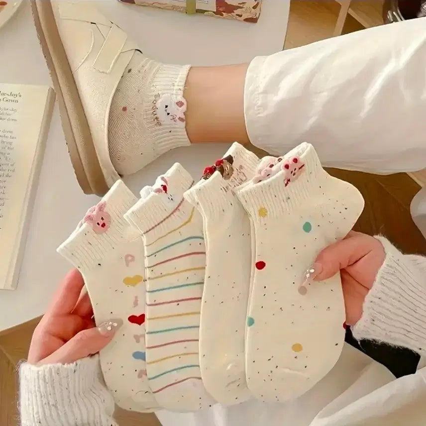 [BUNJANG] Cute Animal Character Socks 5-Pair Set / 귀여운 동물 캐릭터 양말 5켤레 세트
