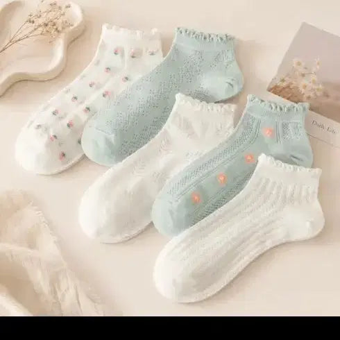 [BUNJANG] Floral Pattern Socks 5-Pair Set / 꽃무늬 양말 5켤레 세트