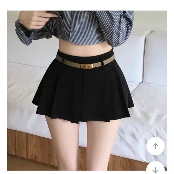 [BUNJANG] Blurfit A-Line Pleated Skirt Pants (Black, L) / 에이블리 블러핏 렌스 A라인 플리츠 치마바지 스커트 새상품